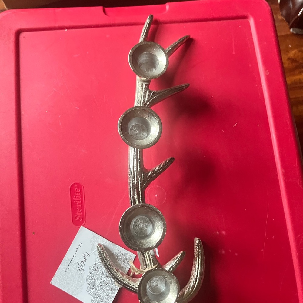 Silver Plated Metal Deer Taper Candle Holder - Picture 3 of 4